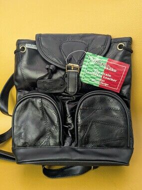 NWT Maxam Lambskin Leather Vintage Mosaic Patchwork Black Backpack